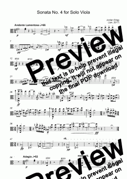 page one of Sonata No 4 for Solo Viola - Full Score