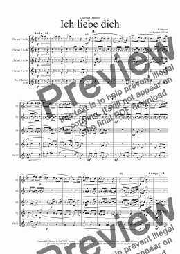 page one of Ich liebe dich - Beethoven goes Polka - Clarinet Quintet