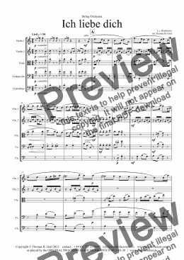 page one of Ich liebe dich - Beethoven goes Polka - String Quintet