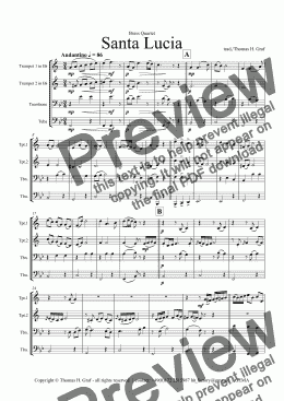 page one of Santa Lucia - Italian Folk Song - Here in the twighlight - Brass Quartet 