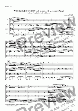 page one of WOODWIND QUARTET in C minor - Fl. Ob. Cl in Bb. Bsn. Allegro Vivace - 4th Movement Finale (Grades 4-6)