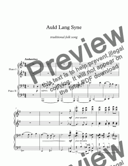 page one of AULD LANG SYNE - piano 4 hands