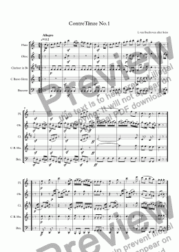 page one of Beethoven: ContreTänze No.1(after Seiss) - wind quintet