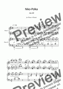 page one of J. Strauss II - Niko-Polka Op.228 - piano 4 hands