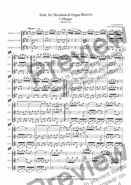 page one of Beethoven: Suite for Mechanical Organ/Clock WoO33 Mvt.3. Allegro - clarinet trio