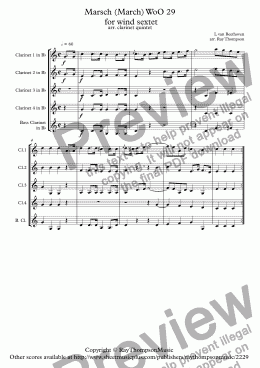page one of Beethoven: Marsch (March) WoO 29 originally composed for wind sextet - clarinet quintet