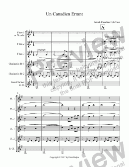 page one of Un Canadien Errant for 3Flutes and 3Clarinets