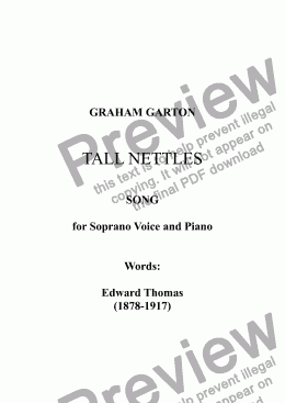 page one of SONG - TALL NETTLES - for Soprano Voice and Piano. Worda: Edward Thomas (1878-1917)
