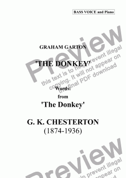 page one of SONG - 'THE DONKEY' for Bass Voice and Piano. Words: G. K. Chesterton (1874-1936)
