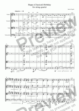 page one of Happy (Classical) Birthday - for string quartet