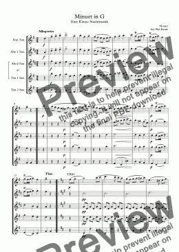 page one of Minuet in G - Mozart
