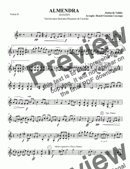 page one of Almendra String Orchestra - Violin II