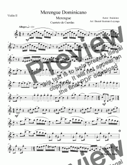page one of Merengue Dominicano - Cuarteto de Cuerda - Violin II