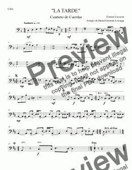 page one of La Tarde - Cuarteto de Cuerda - Cello