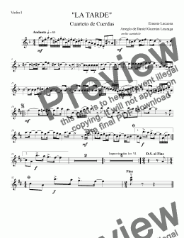 page one of La Tarde - Cuarteto de Cuerda - Violin I