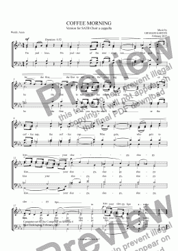 page one of CHORAL SONG - 'COFFEE MORNING' for SATB Choir a cappella. Words: Anon. 1-page