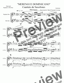 page one of Merengue Dominicano Sax Quartet - Opcional Soprano:Alto