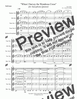 page one of When I Survey the Wondrous Cross (Saxophone Quintet SATTB)