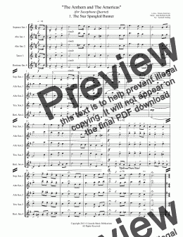 page one of The U.S. National Anthem and The Americas (for Saxophone Quartet SATB or AATB)