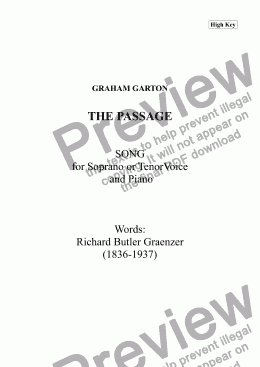 page one of SONG - 'THE PASSAGE' (HIGH KEY G) for Soprano or tenor Voice and Piano. Words: Richard Butler Glaezer (1876-1937)