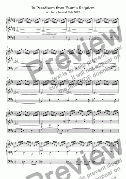page one of In Paradisum from Faure's Requiem arr. for a funeral Feb 2017