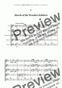 page one of Tchaikovsky - ''March of the Wooden Soldiers'' from ''Album for the Young'' Op.39 for Woodwind Quintet