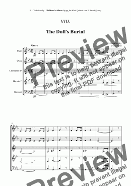 page one of Tchaikovsky - ''The Doll's Burial'' from ''Album for the Young'' Op.39 for Woodwind Quintet