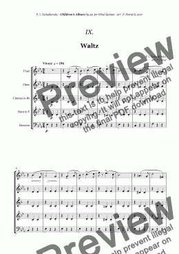 page one of Tchaikovsky - ''Waltz'' from ''Album for the Young'' Op.39 for Woodwind Quintet