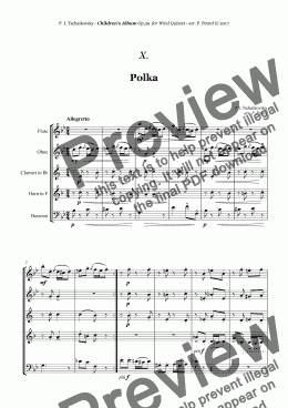 page one of Tchaikovsky - ''Polka'' from ''Album for the Young'' Op.39 for Woodwind Quintet