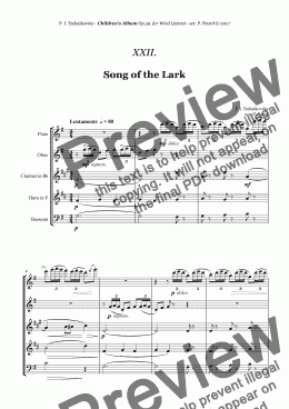 page one of Tchaikovsky - ''Lark Song'' from ''Album for the Young'' Op.39 for Woodwind Quintet