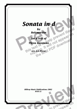 page one of Boismortier Sonata in d arr. three bassoons