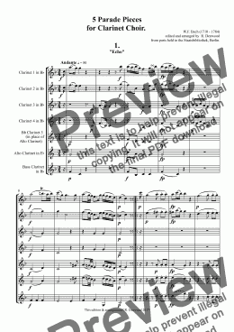 page one of Bach, W.F. - 5 (easy)Parade Pieces  for  Clarinet Choir.