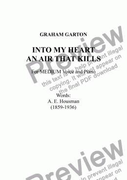 page one of SHORT SONG - 'INTO MY HEART AN AIR THAT KILLS' for MEDIUM Voice and Piano. Words: A.E. Housman (1859-1936)