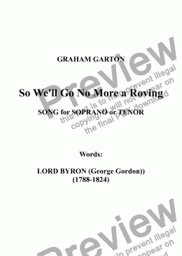 page one of SONG - 'So We'll Go No More a Roving' - for SOPRANO or TENOR Voice. Words: LORD BYRON (George Gordon) (1788-1824)