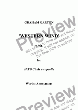 page one of CHORAL SONG - 'WESTERN WIND' for SATB Choir a cappella. Words: Lord Byron (George Gordon (1788-1824)