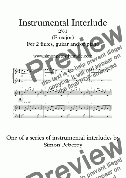 page one of Instrumental Interlude 2'01 for 2 flutes, guitar/piano