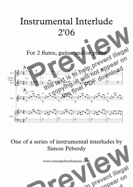 page one of Instrumental Interlude 2'06 for 2 flutes, guitar and/or piano