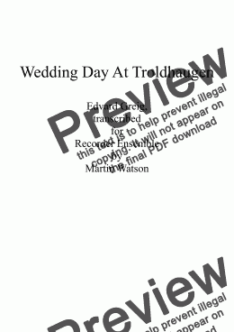 page one of Wedding Day At Troldhaugen for Recorder Ensemble