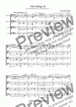 page one of Om många år for string quartet
