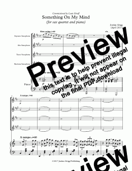 page one of Something On My Mind (for sax quartet and piano) - Score and parts
