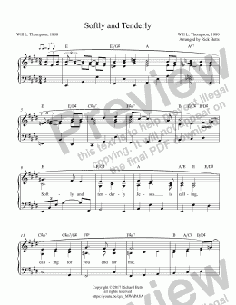page one of Softly and Tenderly Jesus is Calling - Hymn Piano Solo