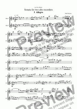 page one of Sonata for two alto recorders