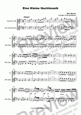 page one of Eine Kleine Nacht Musik Duet for Clarinet and Alto Saxophone
