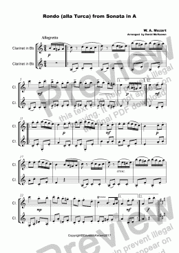 page one of Rondo Alla Turca Duet for Two Clarinets