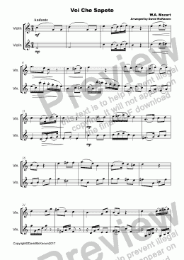 page one of Voi che Sapete Duet for Violin
