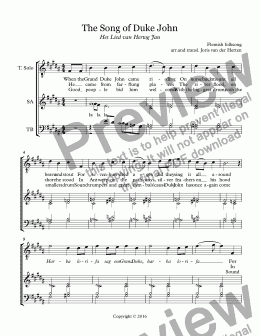 page one of The Song of Duke John [Flemish folksong] (choir SATB)