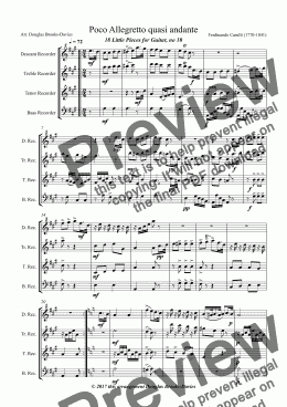 page one of CARULLI, Ferdinando: Two Pieces for Recorder Quartet (desc., tr., ten., bass) from 18 Petits Morceaux pour Guitarre, Op. 211. 