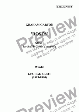page one of CHORAL SONG - 'ROSES' for SATB CHOIR a cappella. Words: George Eliot (1819-1880) Duration 01.16