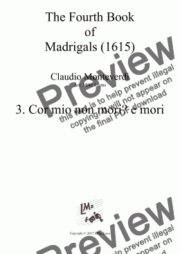 page one of Brass Quintet - Monteverdi Madrigals Book 4 - 03. Cor Mio Non Mori? E Mori