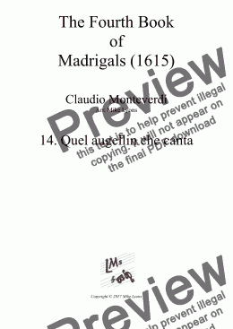 page one of Brass Quintet - Monteverdi Madrigals Book 4 - 14. Quel Augellin Che Canta